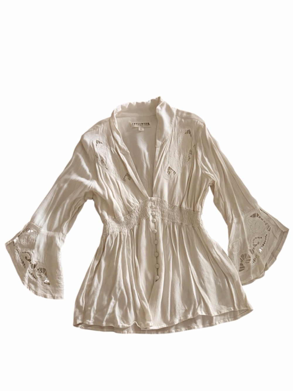 Idyllwind Soft Cream Boho Button-Front Tunic Blouse - Small